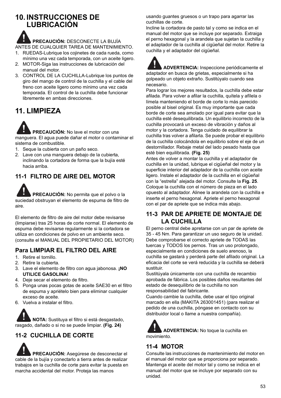 Instrucciones de lubricación, Limpieza, 1 filtro de aire del motor | Para limpiar el filtro del aire, 2 cuchilla de corte, 3 par de apriete de montaje de la cuchilla, 4 motor | Makita PLM4622 User Manual | Page 53 / 212