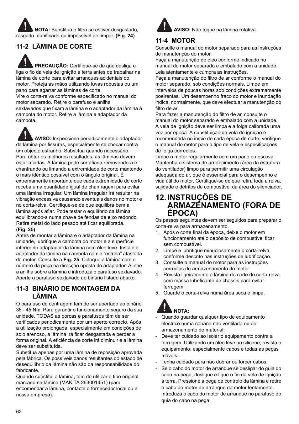 Instruções de armazenamento (fora de época), 2 lâmina de corte, 3 binário de montagem da lâmina | 4 motor | Makita PLM4622 User Manual | Page 62 / 212