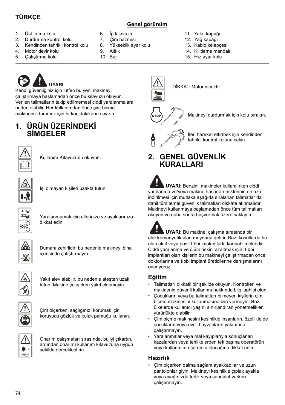 Türkçe, Eğitim, Hazırlık | Makita PLM4622 User Manual | Page 74 / 212