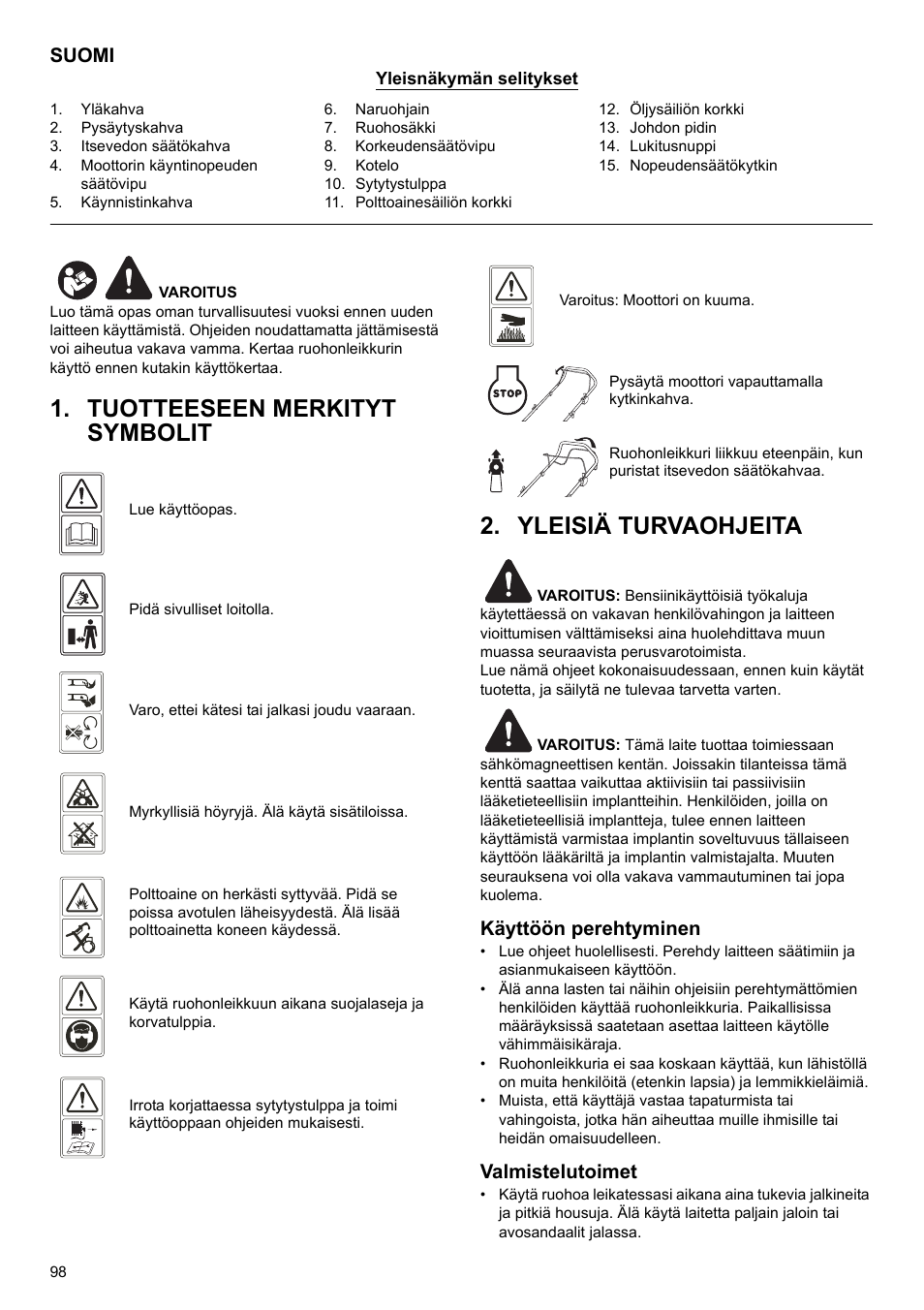 Suomi, Käyttöön perehtyminen, Valmistelutoimet | Makita PLM4622 User Manual | Page 98 / 212