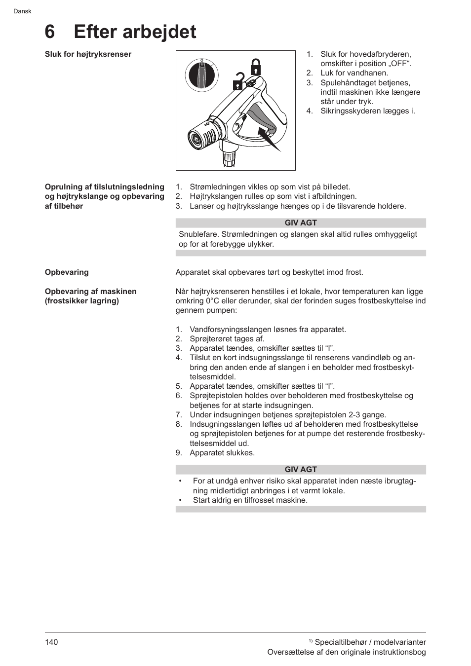 6 efter arbejdet | Graco AquaMax-E 3050 User Manual | Page 140 / 396