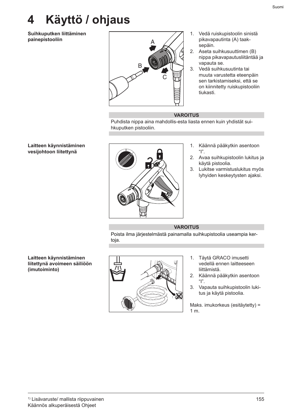 4 käyttö / ohjaus | Graco AquaMax-E 3050 User Manual | Page 155 / 396