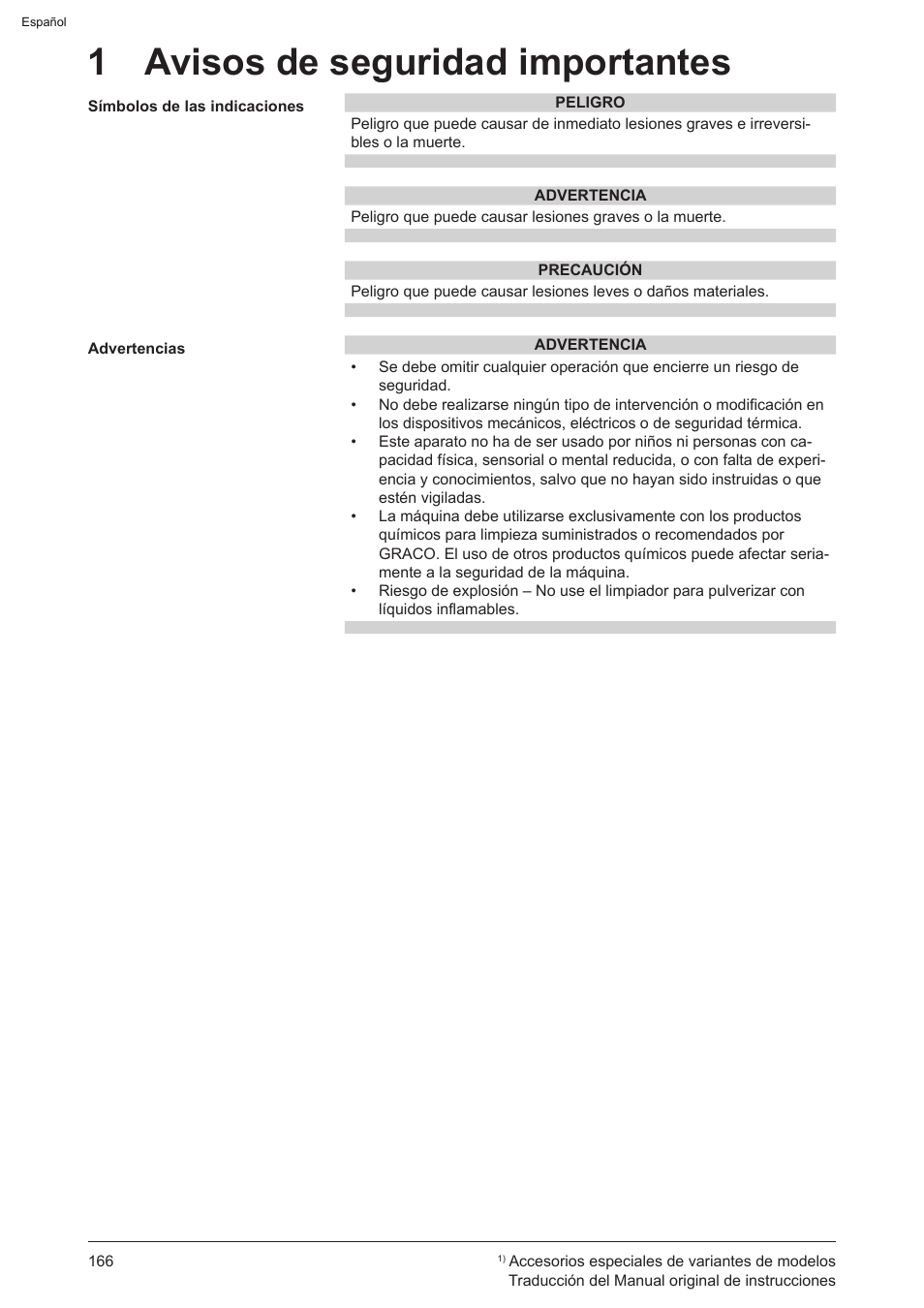 1 avisos de seguridad importantes | Graco AquaMax-E 3050 User Manual | Page 166 / 396