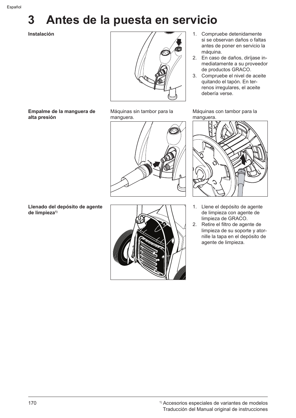 3 antes de la puesta en servicio | Graco AquaMax-E 3050 User Manual | Page 170 / 396