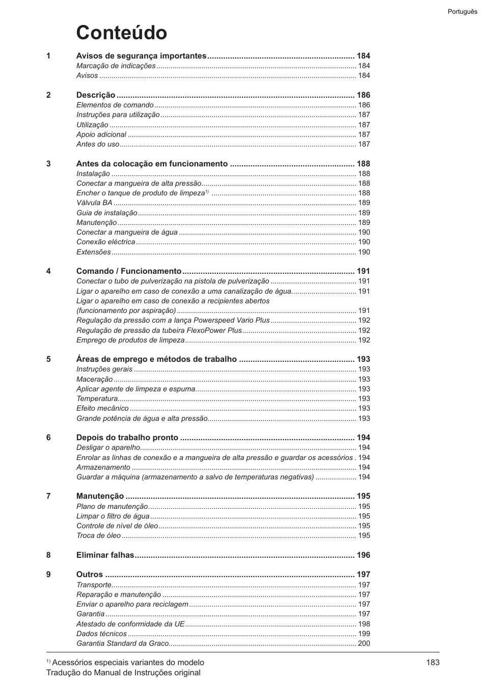 Conteúdo | Graco AquaMax-E 3050 User Manual | Page 183 / 396