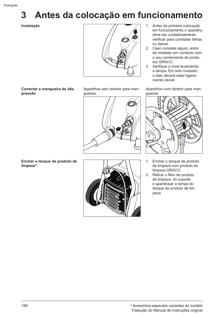 3 antes da colocação em funcionamento | Graco AquaMax-E 3050 User Manual | Page 188 / 396