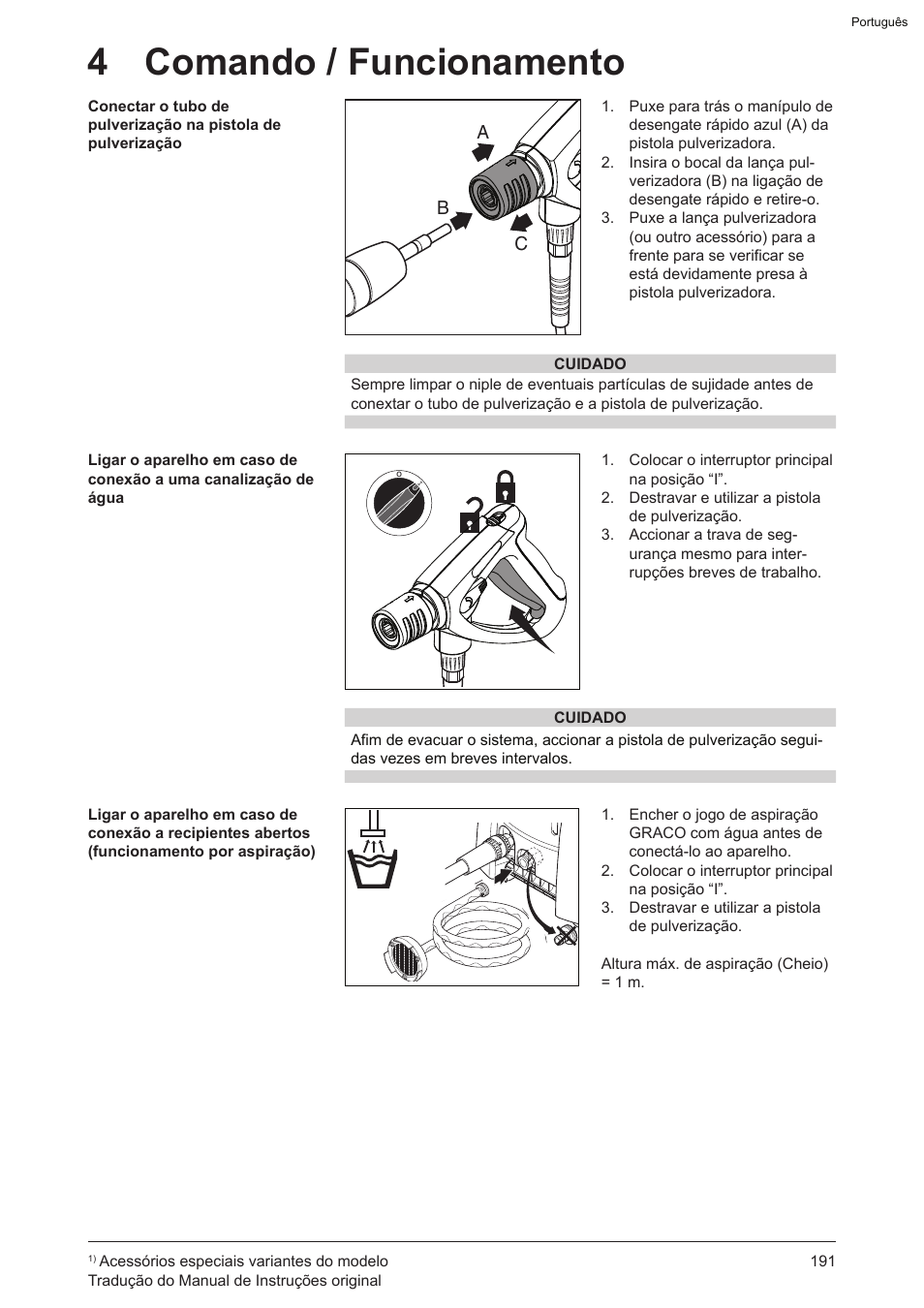 4 comando / funcionamento | Graco AquaMax-E 3050 User Manual | Page 191 / 396