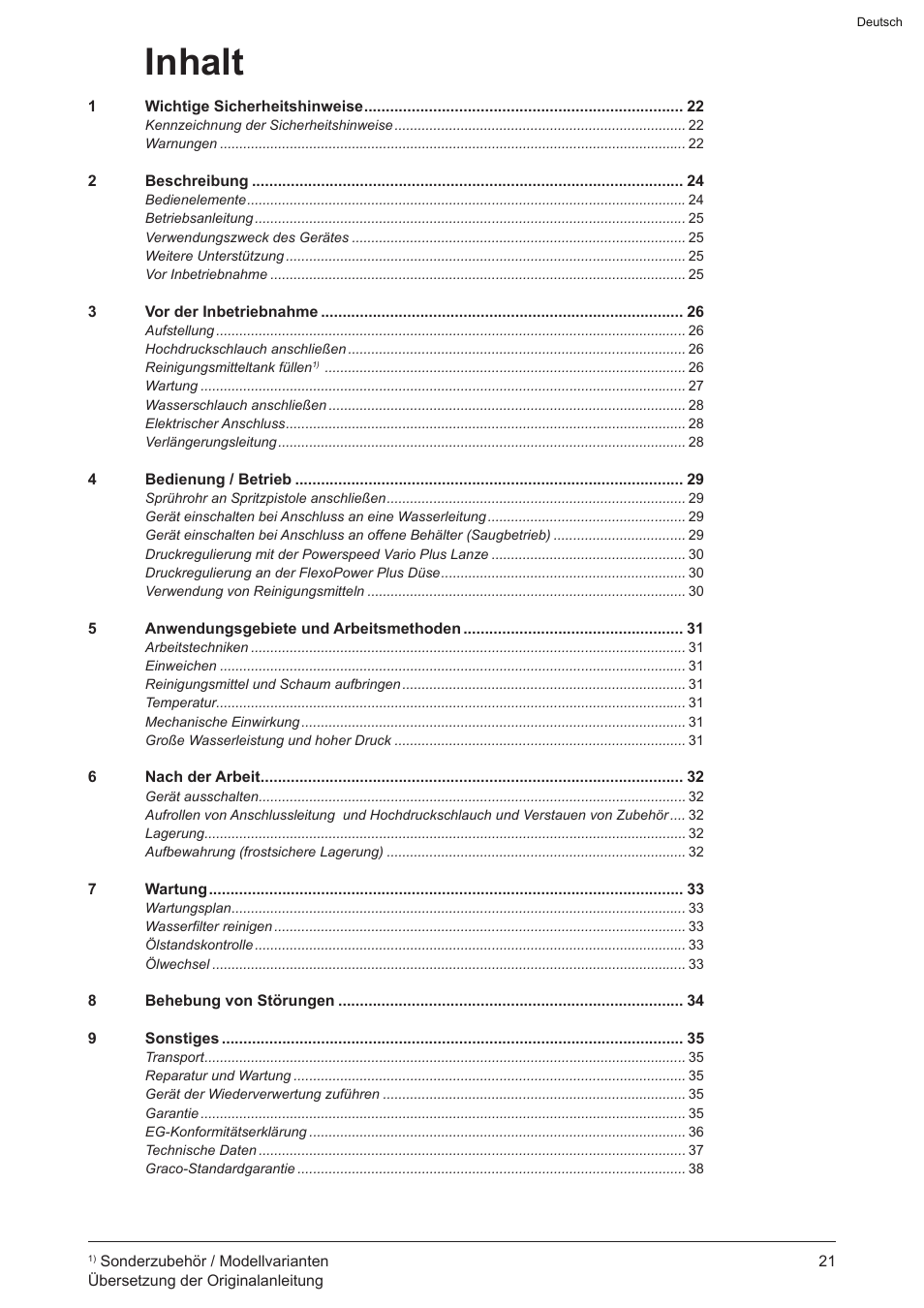 Inhalt | Graco AquaMax-E 3050 User Manual | Page 21 / 396