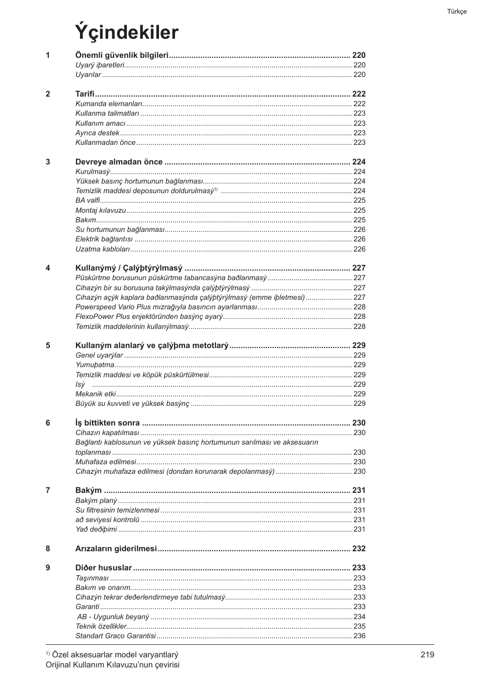 Ýçindekiler | Graco AquaMax-E 3050 User Manual | Page 219 / 396