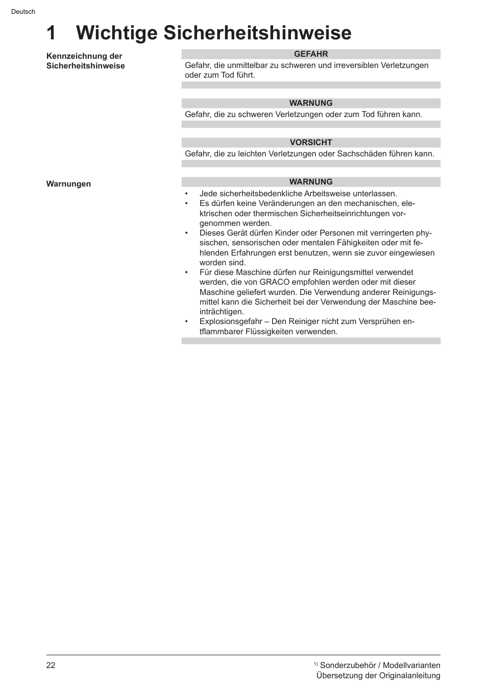 1 wichtige sicherheitshinweise | Graco AquaMax-E 3050 User Manual | Page 22 / 396