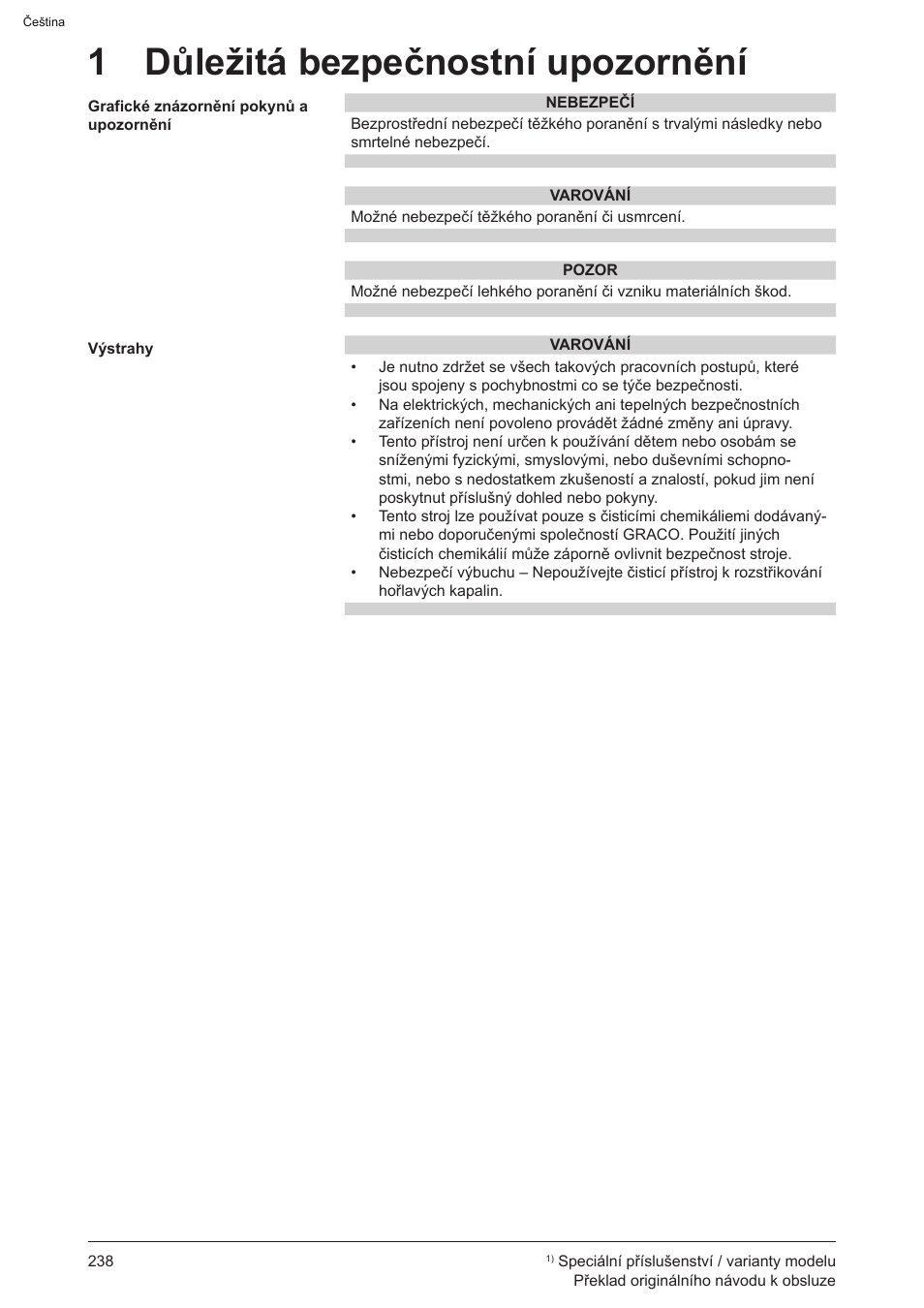 1 důležitá bezpečnostní upozornění | Graco AquaMax-E 3050 User Manual | Page 238 / 396