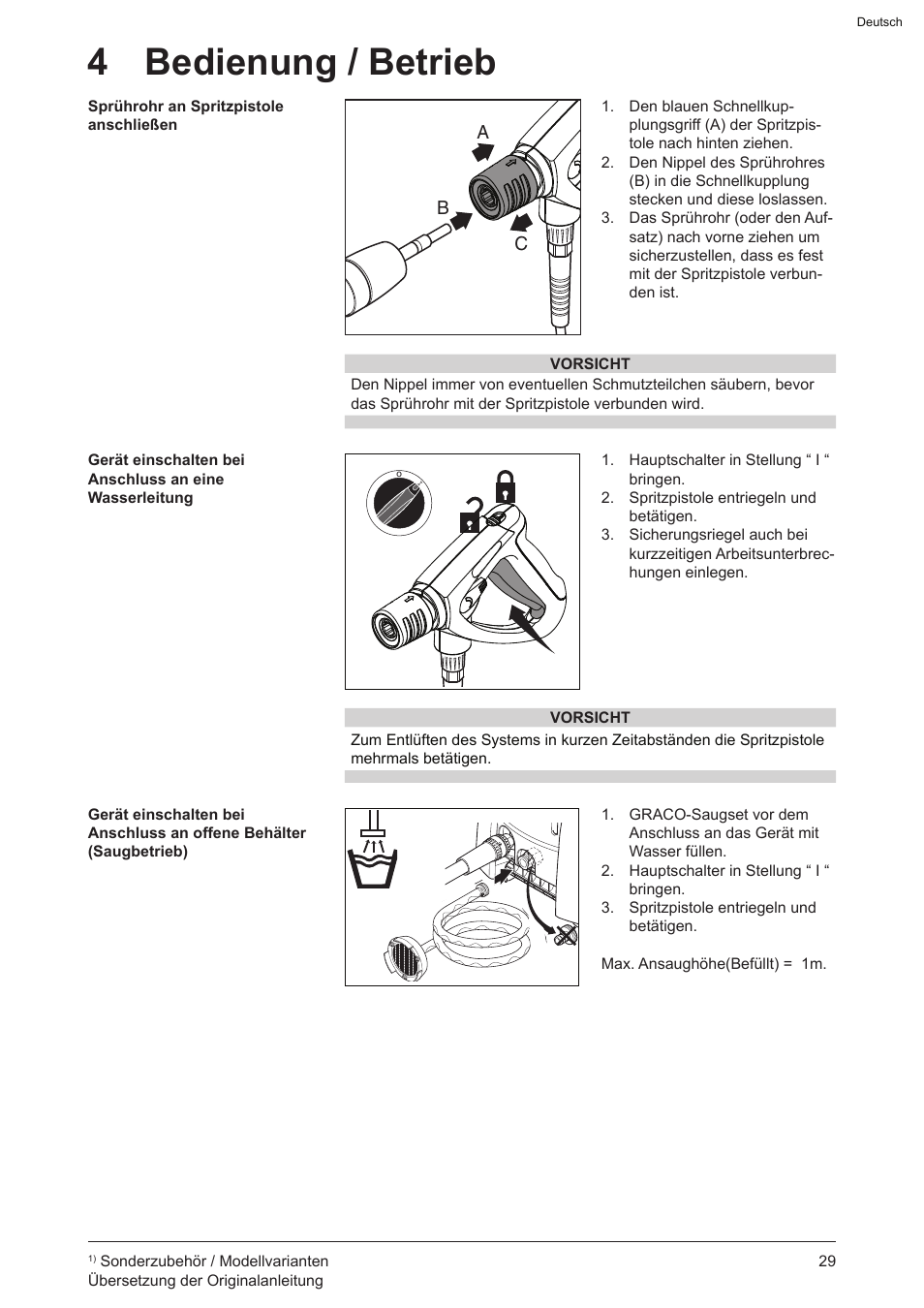 4 bedienung / betrieb | Graco AquaMax-E 3050 User Manual | Page 29 / 396