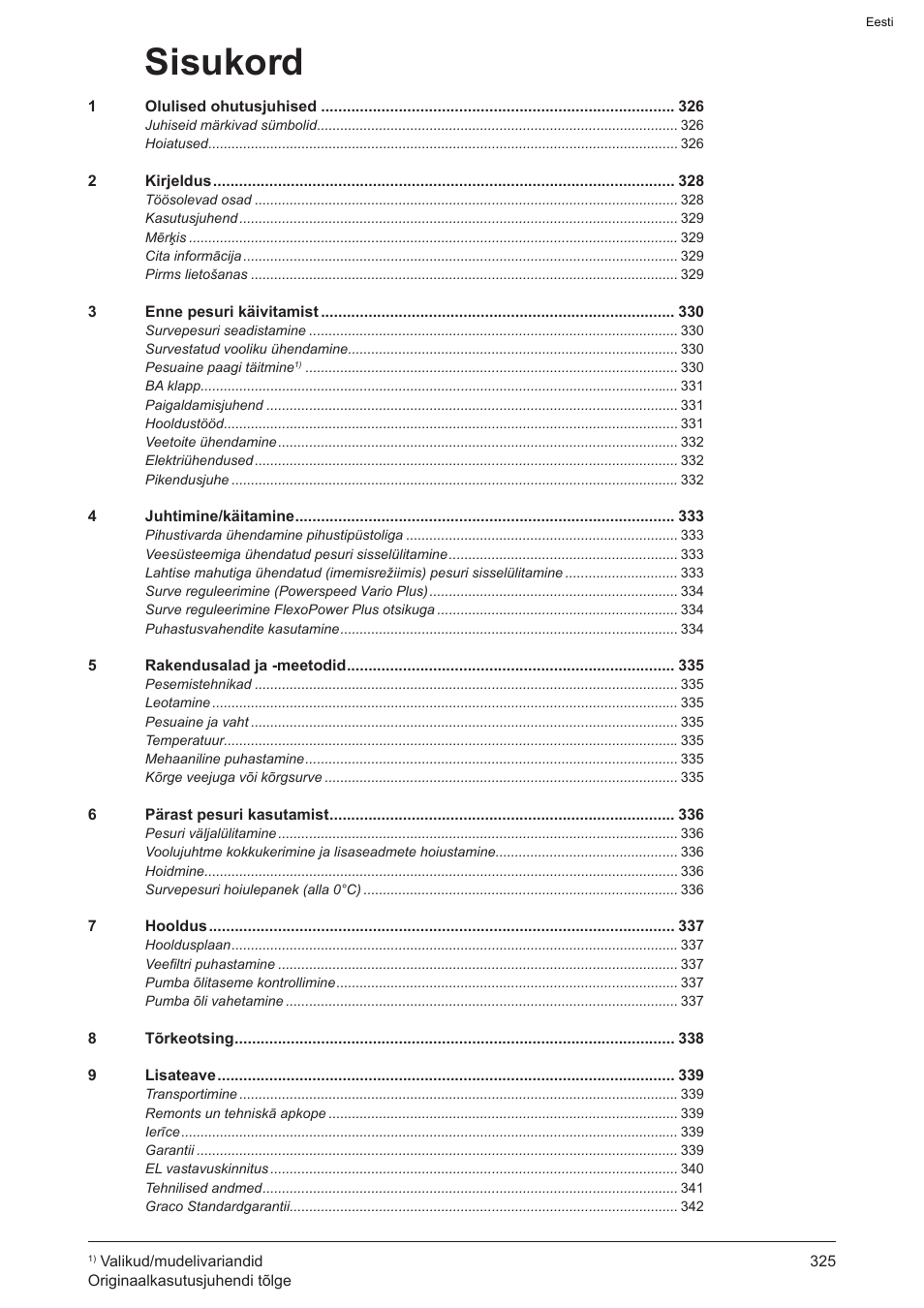 Sisukord | Graco AquaMax-E 3050 User Manual | Page 325 / 396