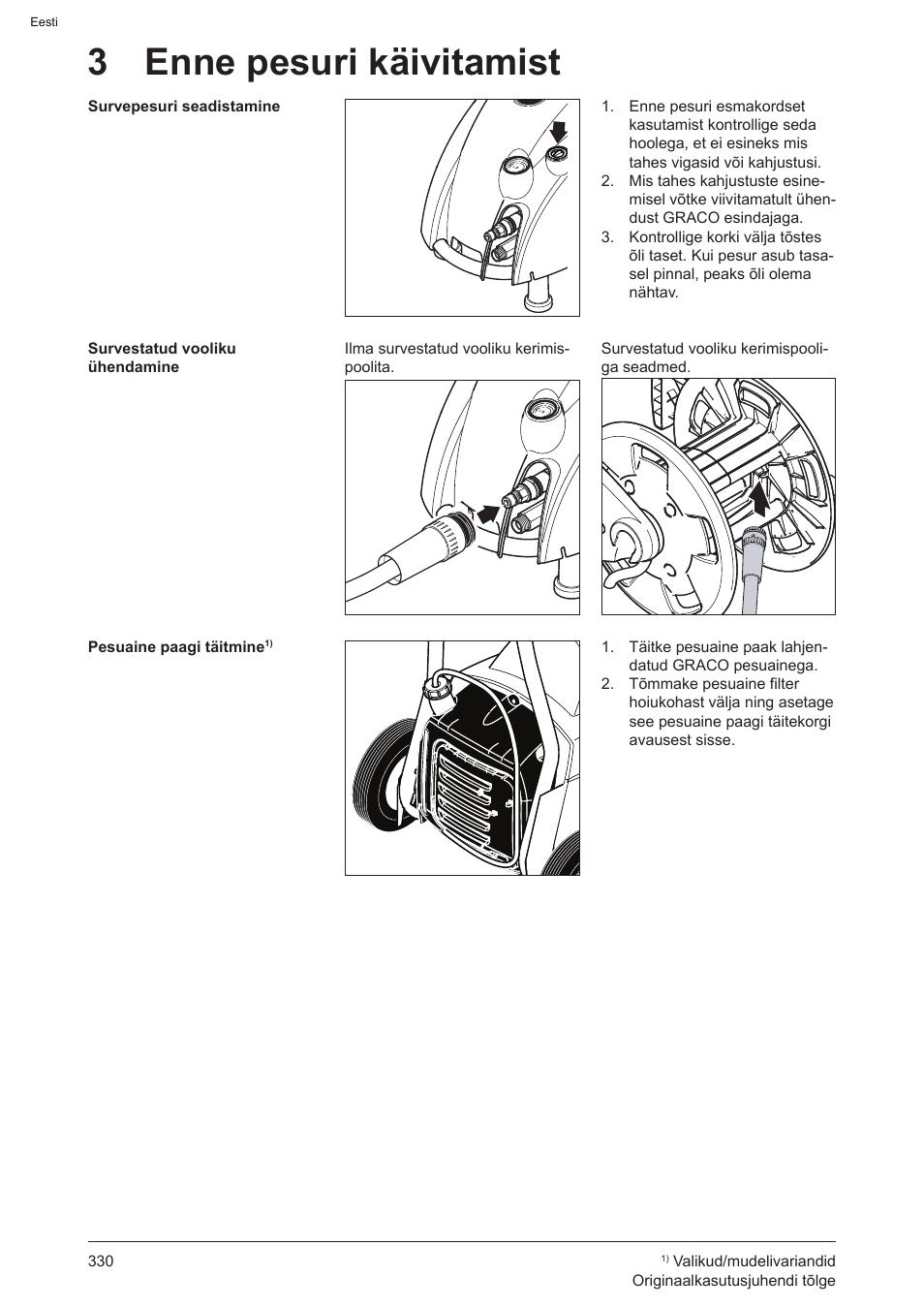 3 enne pesuri käivitamist | Graco AquaMax-E 3050 User Manual | Page 330 / 396
