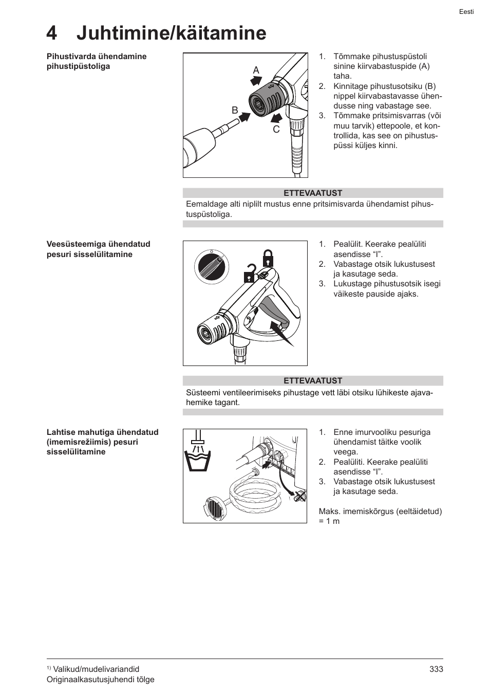 4 juhtimine/käitamine | Graco AquaMax-E 3050 User Manual | Page 333 / 396
