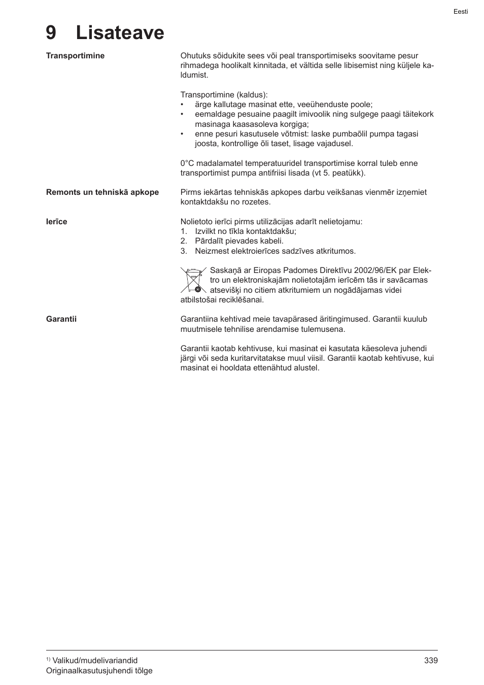 9 lisateave | Graco AquaMax-E 3050 User Manual | Page 339 / 396