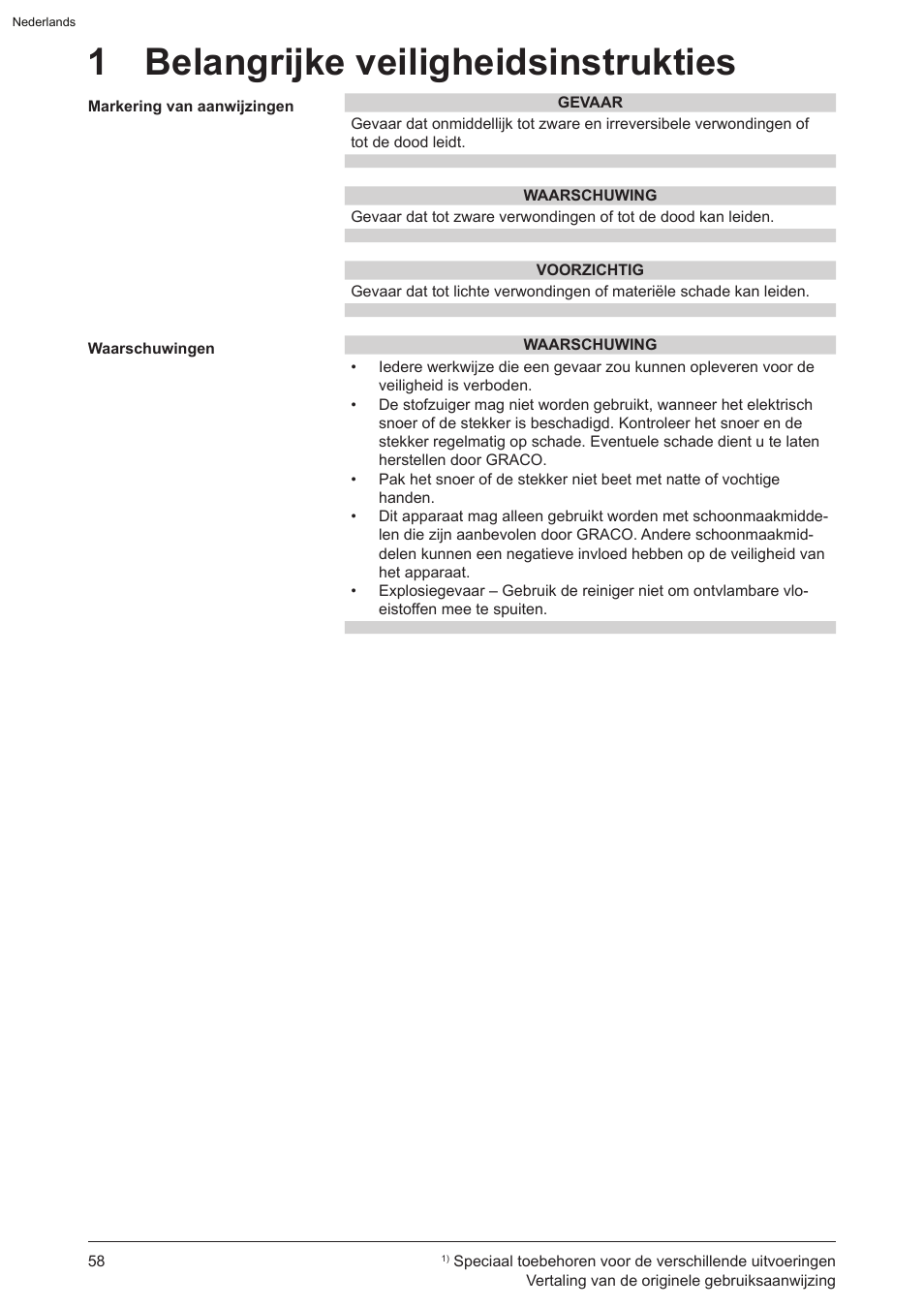 1 belangrijke veiligheidsinstrukties | Graco AquaMax-E 3050 User Manual | Page 58 / 396