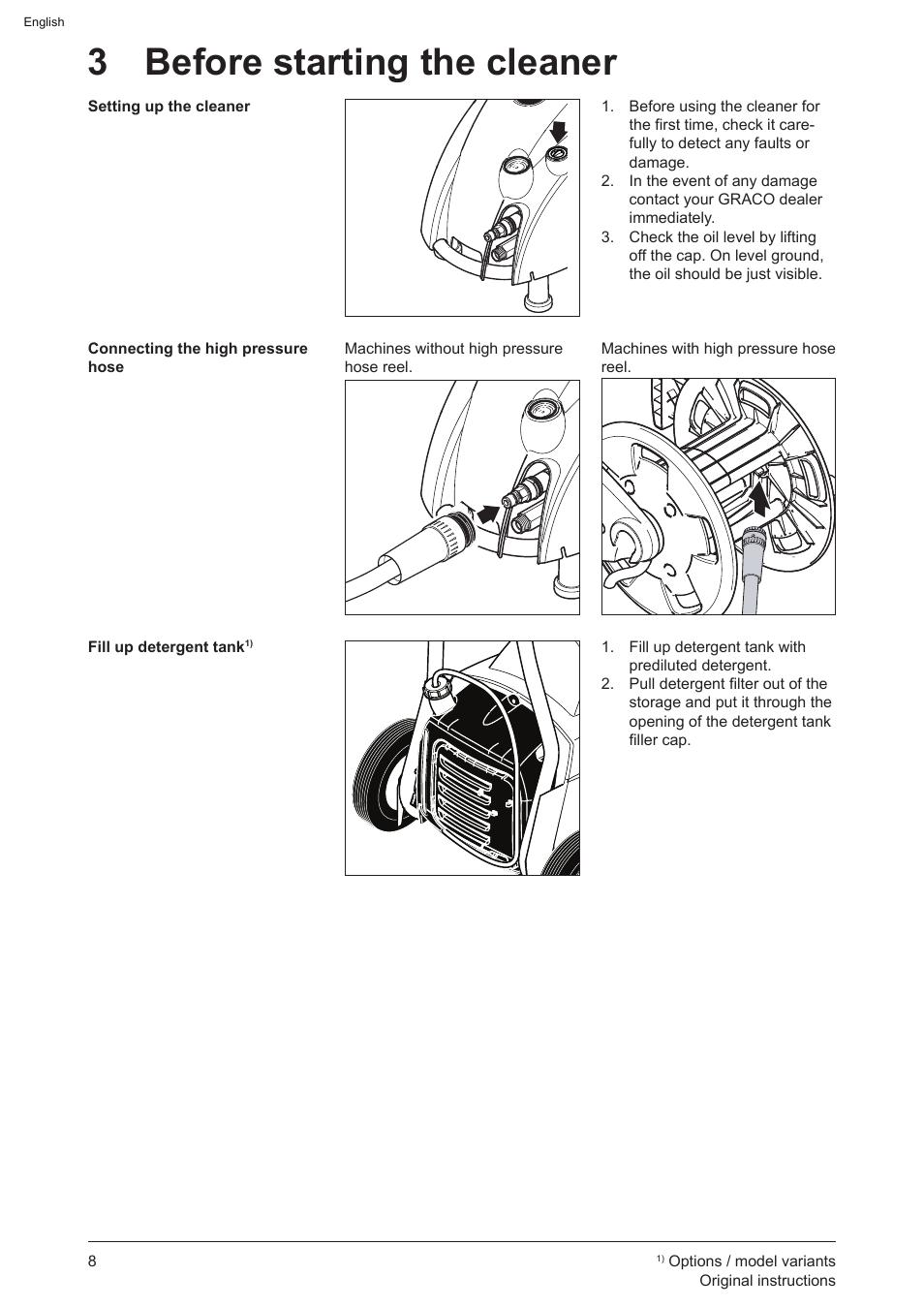 3 before starting the cleaner | Graco AquaMax-E 3050 User Manual | Page 8 / 396