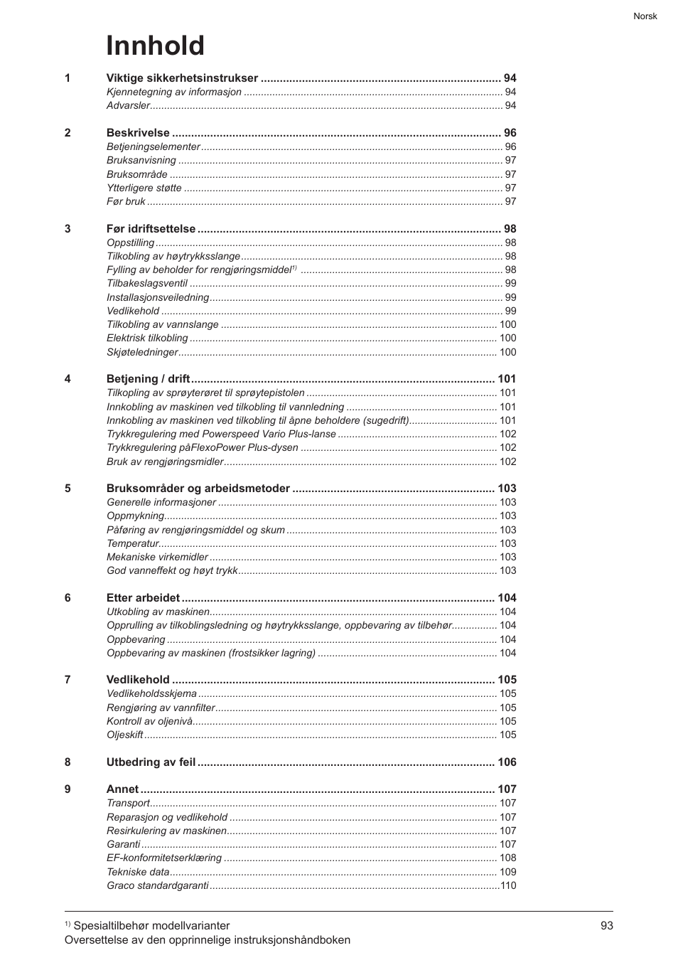 Innhold | Graco AquaMax-E 3050 User Manual | Page 93 / 396