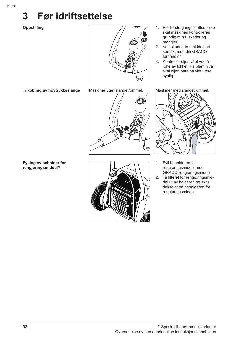 3 før idriftsettelse | Graco AquaMax-E 3050 User Manual | Page 98 / 396