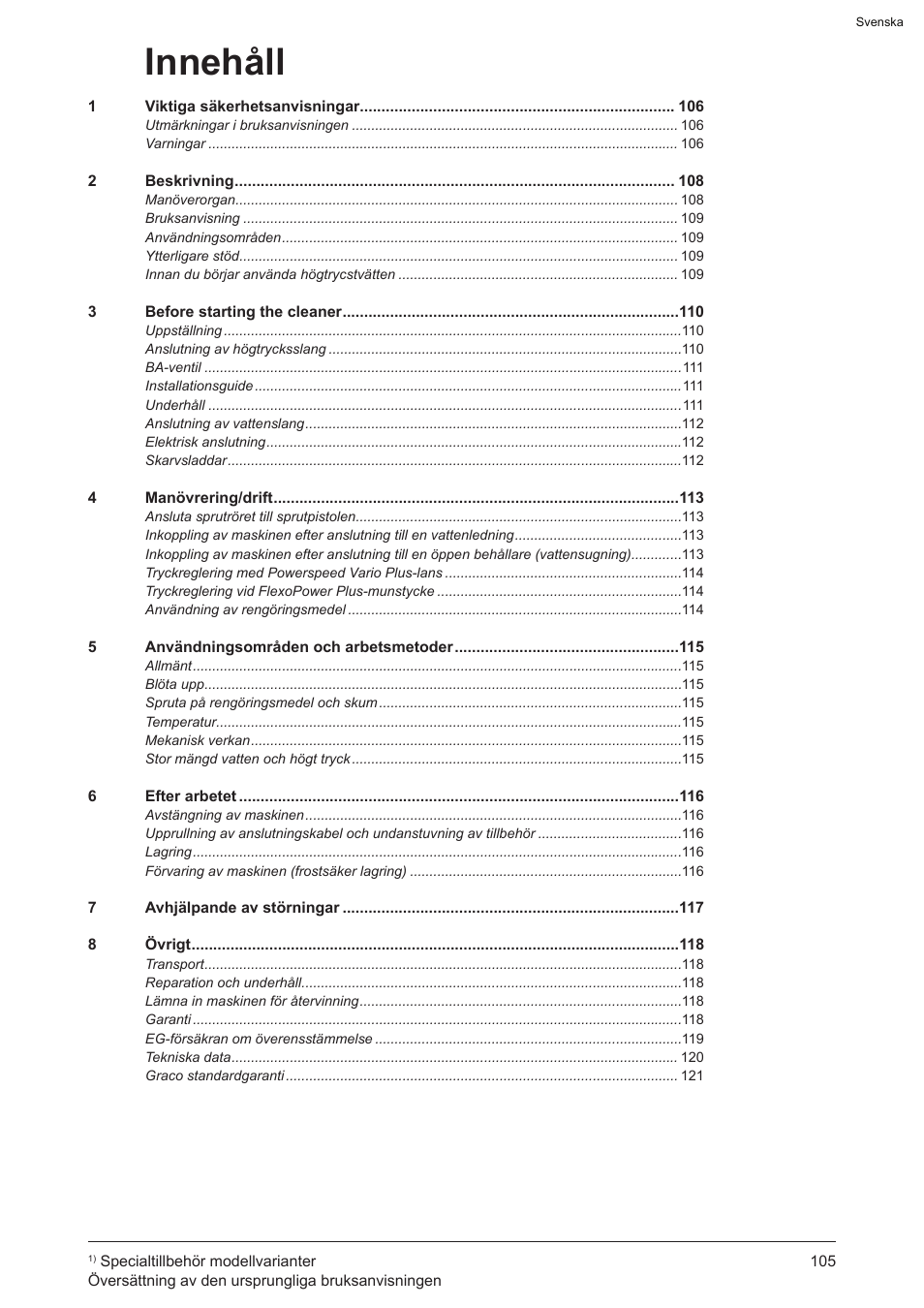 Innehåll | Graco AquaMax 2335E User Manual | Page 105 / 376