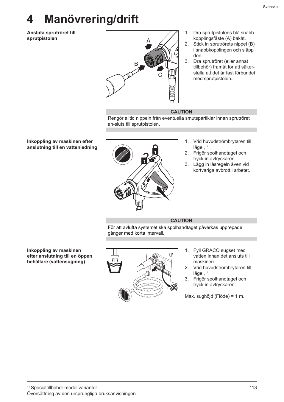 4 manövrering/drift | Graco AquaMax 2335E User Manual | Page 113 / 376