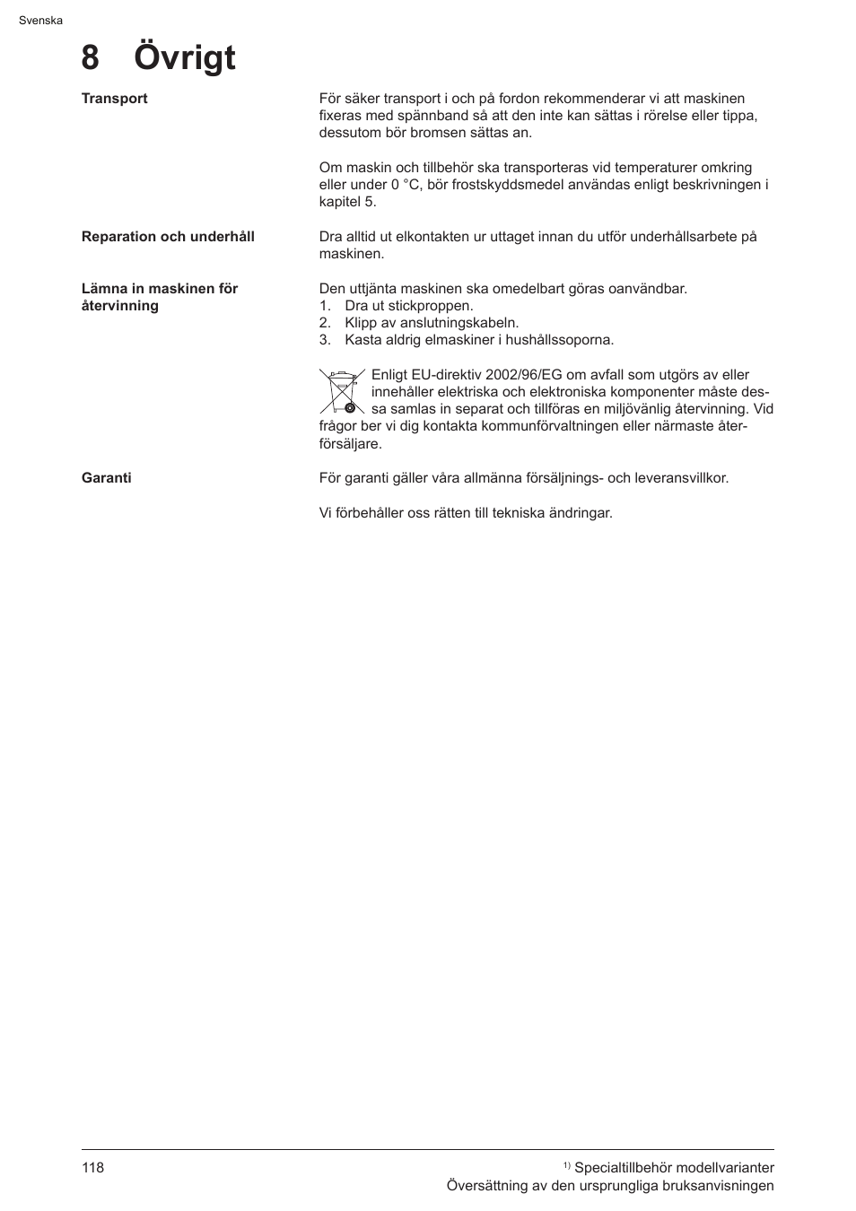 8 övrigt | Graco AquaMax 2335E User Manual | Page 118 / 376