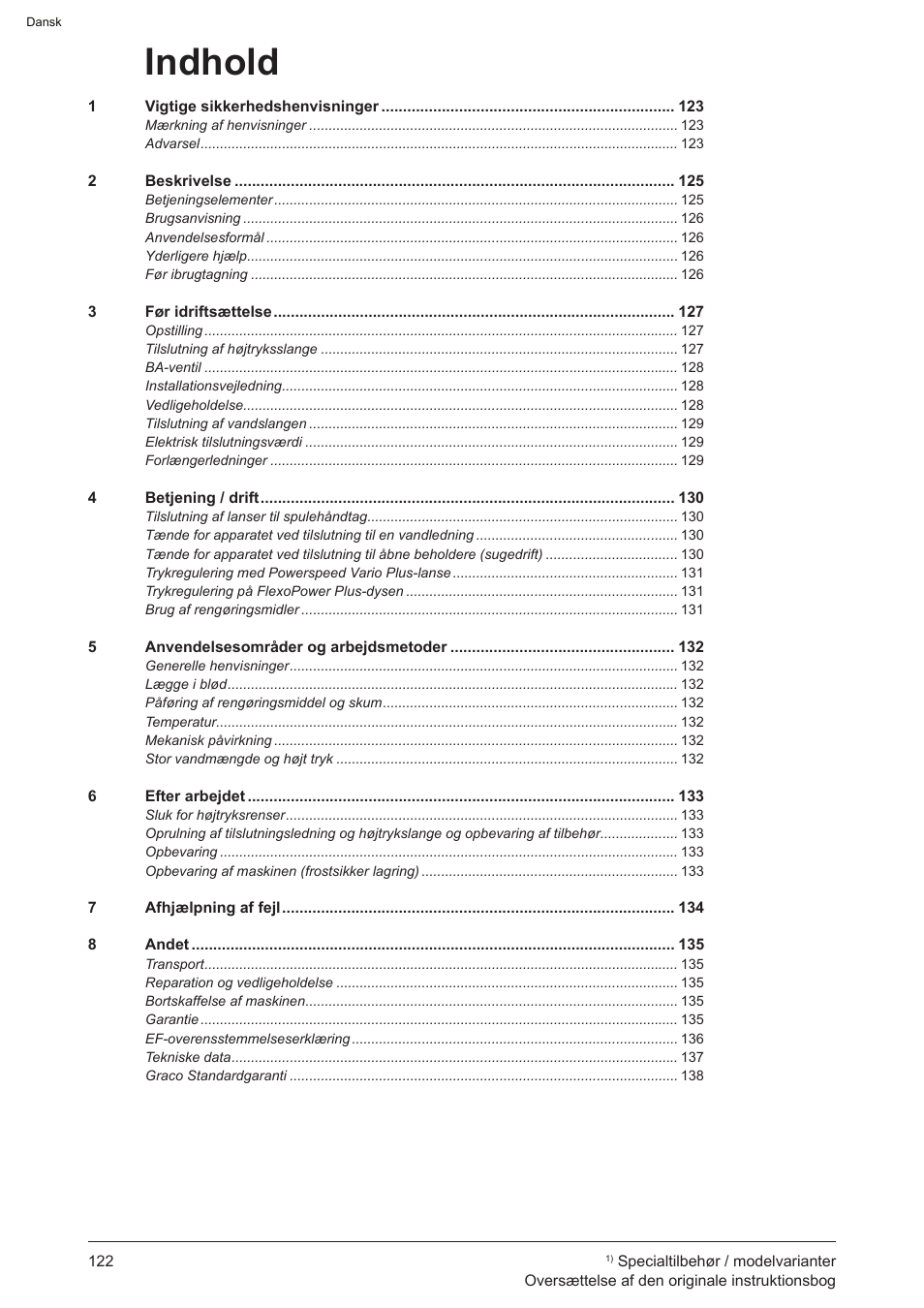 Indhold | Graco AquaMax 2335E User Manual | Page 122 / 376