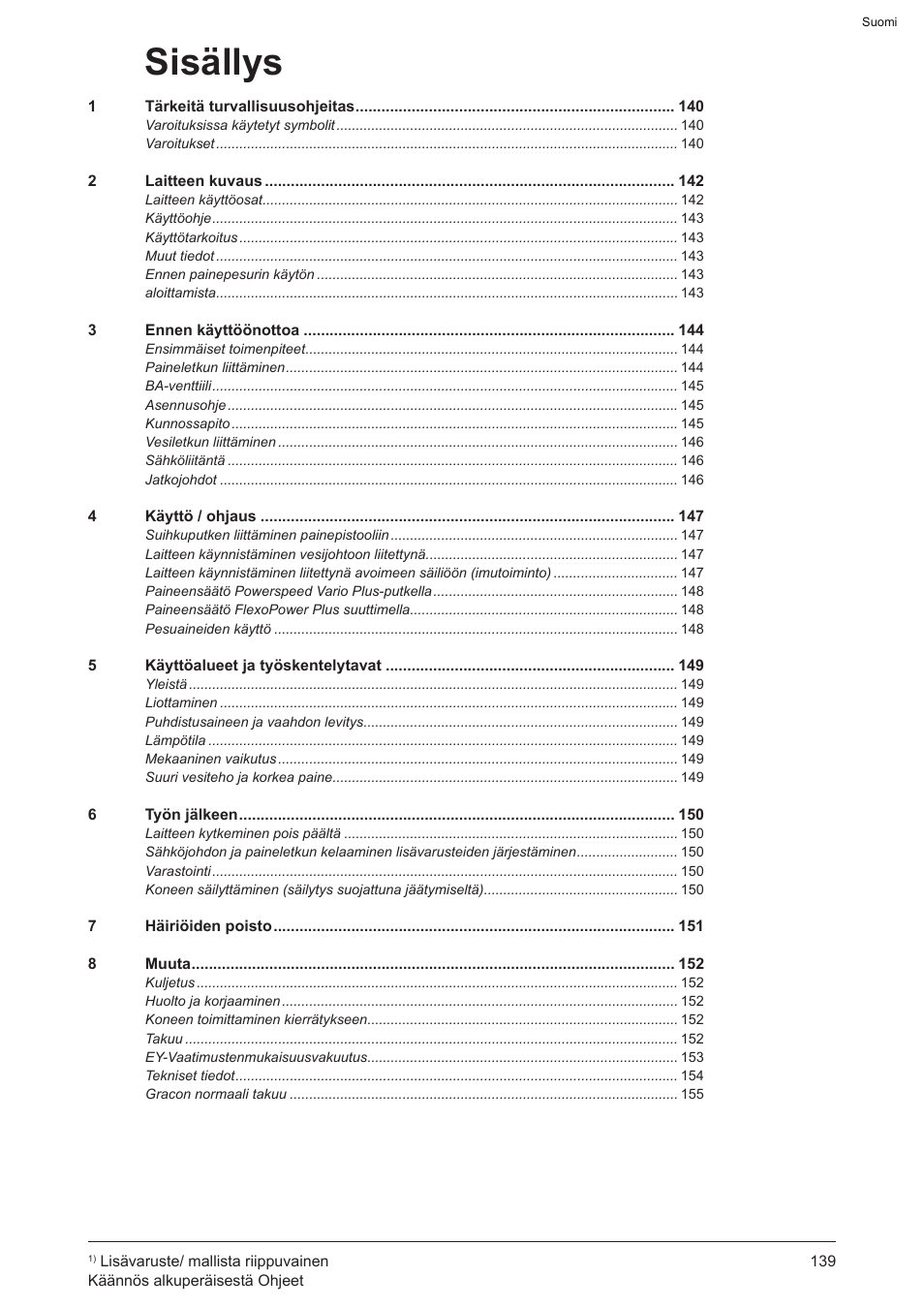Sisällys | Graco AquaMax 2335E User Manual | Page 139 / 376