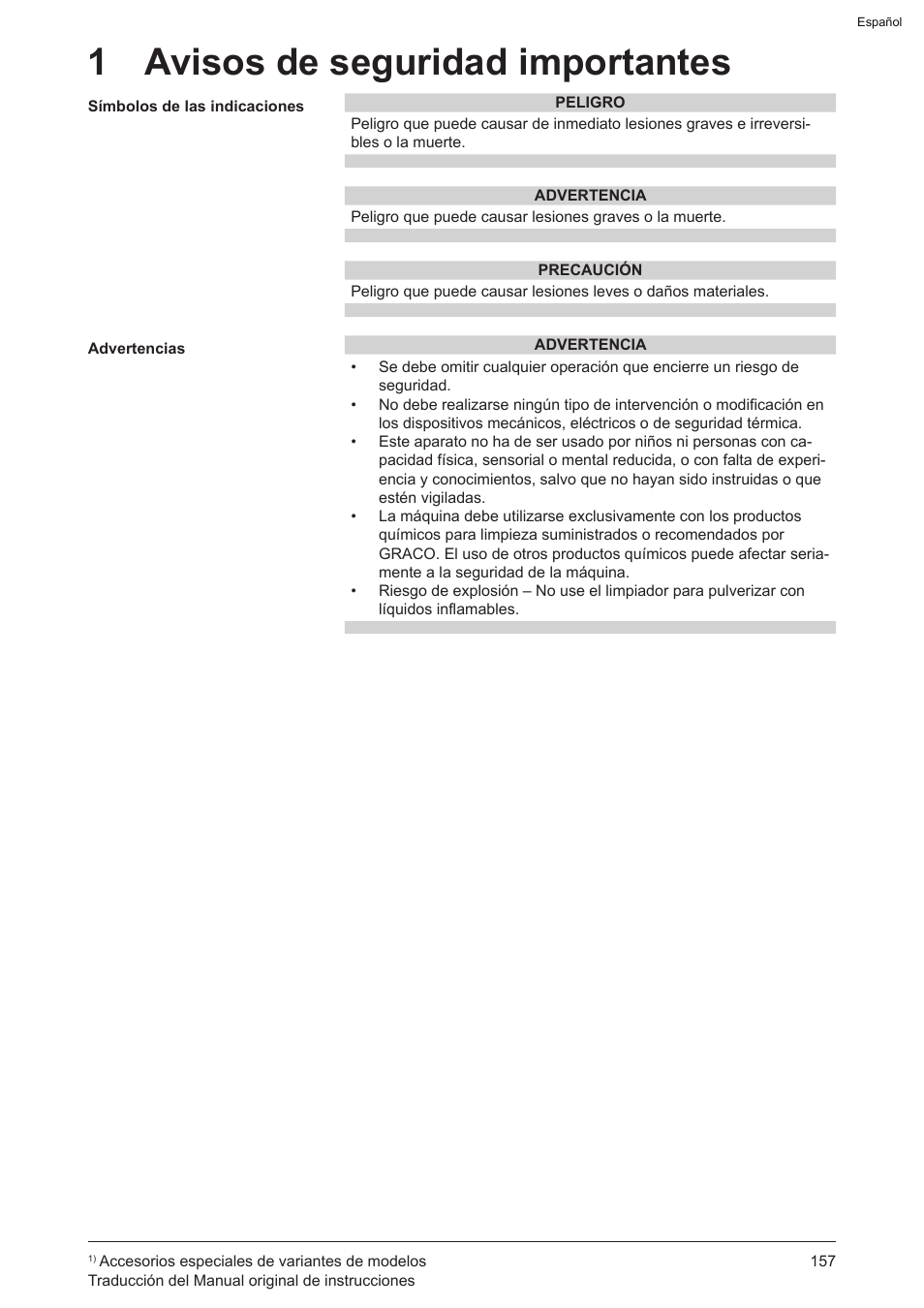 1 avisos de seguridad importantes | Graco AquaMax 2335E User Manual | Page 157 / 376
