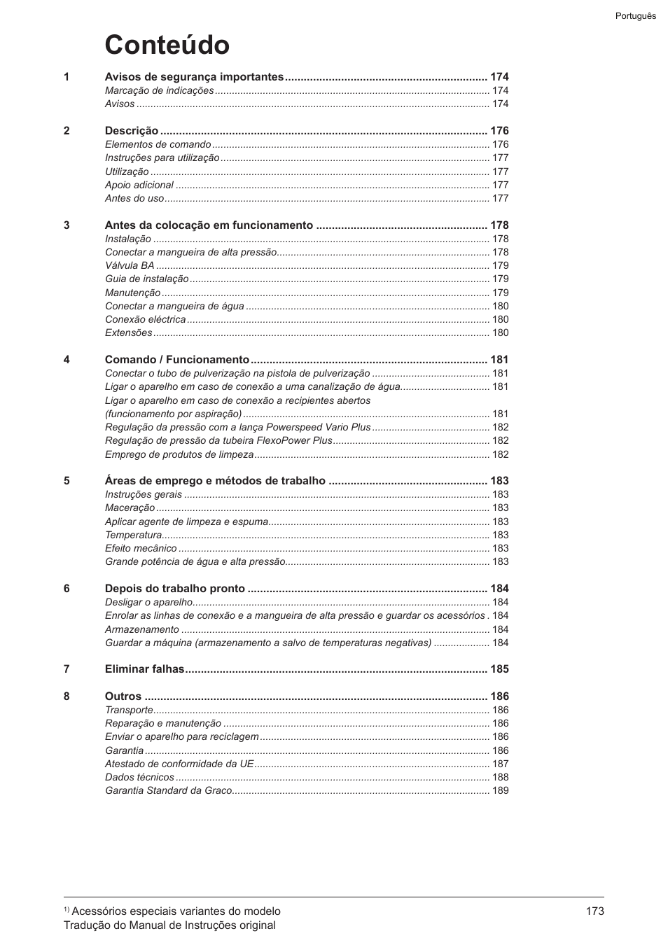 Conteúdo | Graco AquaMax 2335E User Manual | Page 173 / 376