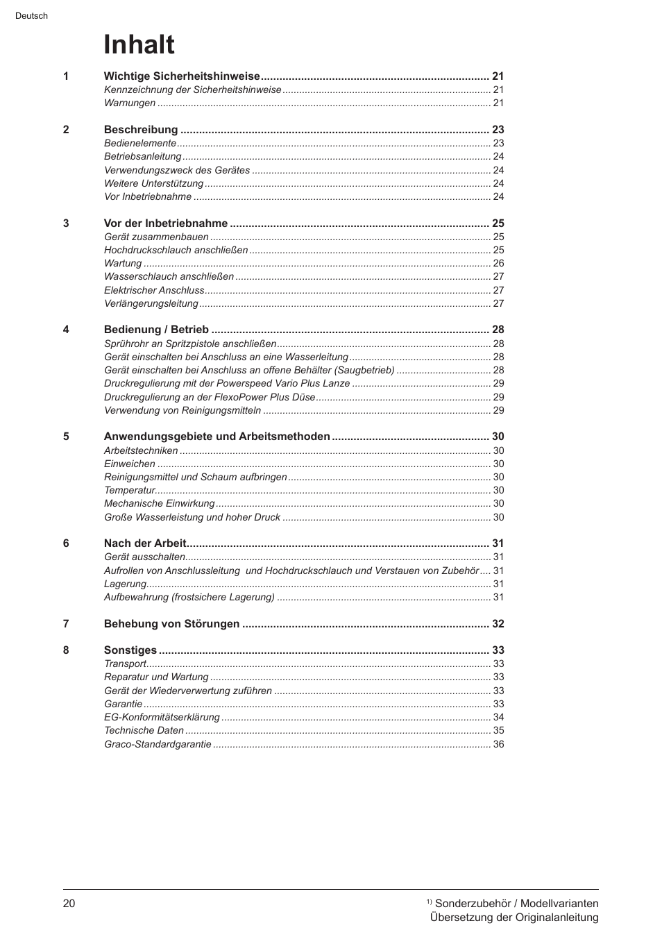 Inhalt | Graco AquaMax 2335E User Manual | Page 20 / 376