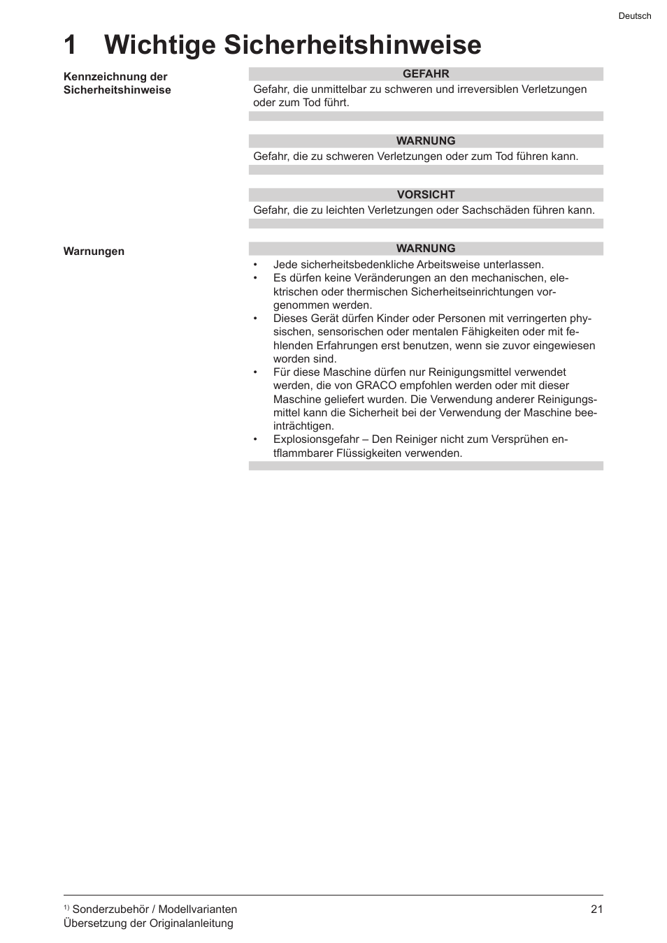 1 wichtige sicherheitshinweise | Graco AquaMax 2335E User Manual | Page 21 / 376