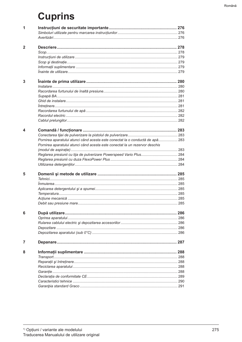 Cuprins | Graco AquaMax 2335E User Manual | Page 275 / 376