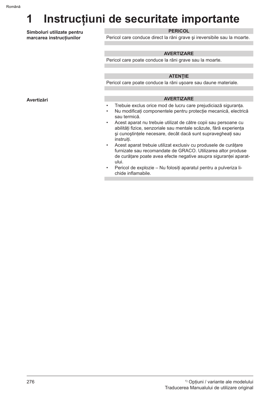 1 instrucţiuni de securitate importante | Graco AquaMax 2335E User Manual | Page 276 / 376