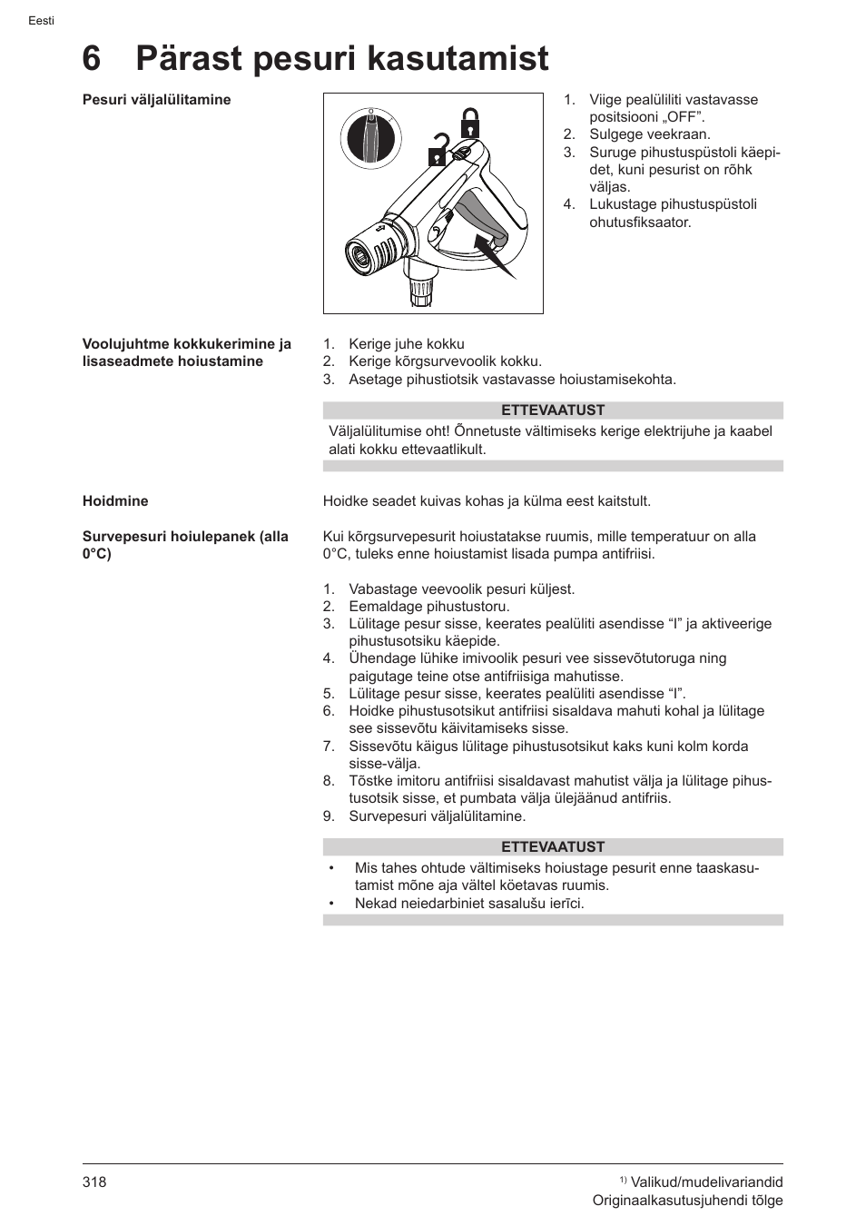 6 pärast pesuri kasutamist | Graco AquaMax 2335E User Manual | Page 318 / 376