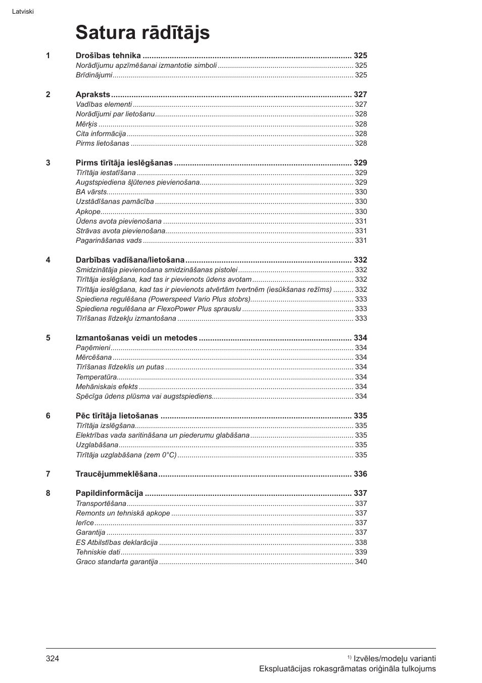 Satura rādītājs | Graco AquaMax 2335E User Manual | Page 324 / 376