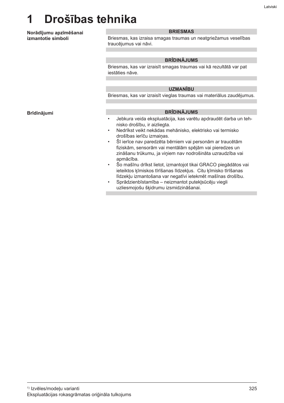 1 drošības tehnika | Graco AquaMax 2335E User Manual | Page 325 / 376