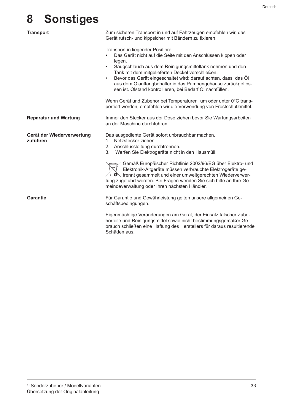 8 sonstiges | Graco AquaMax 2335E User Manual | Page 33 / 376