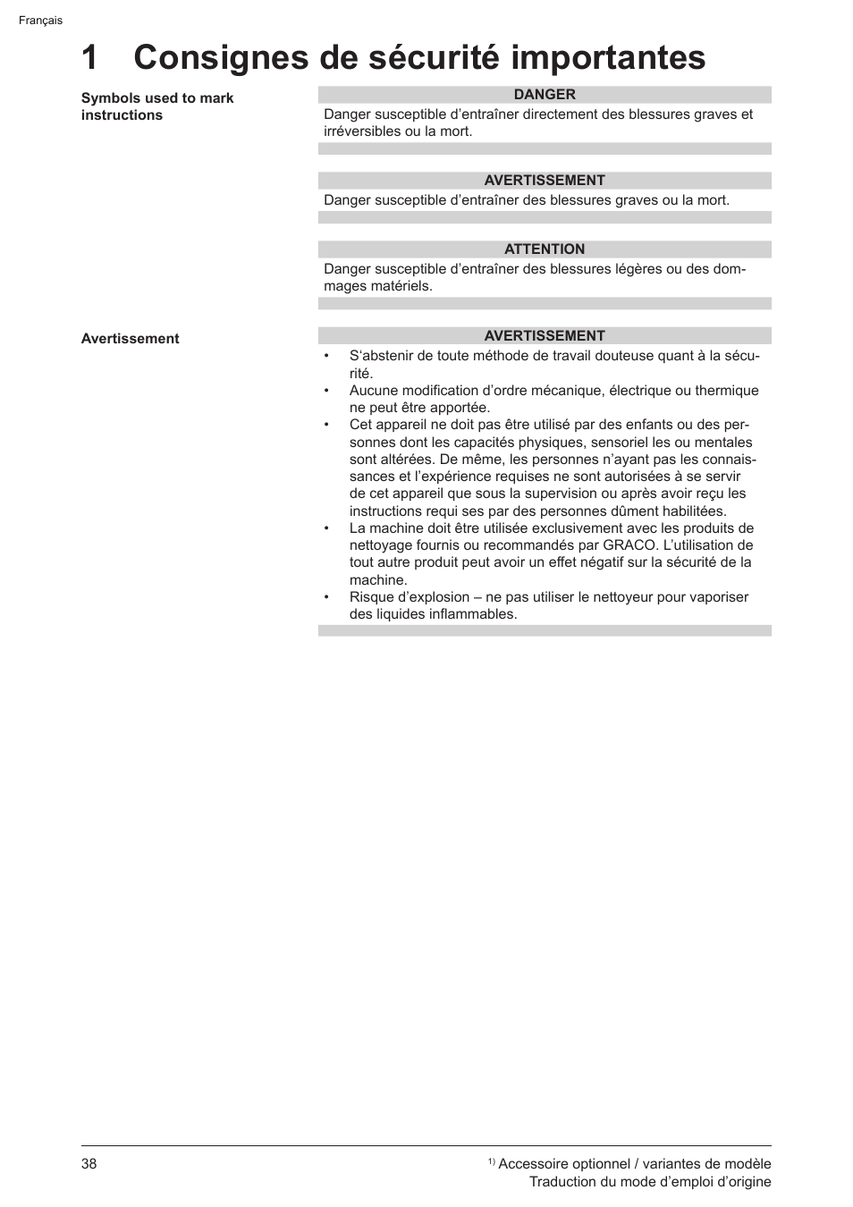 1 consignes de sécurité importantes | Graco AquaMax 2335E User Manual | Page 38 / 376