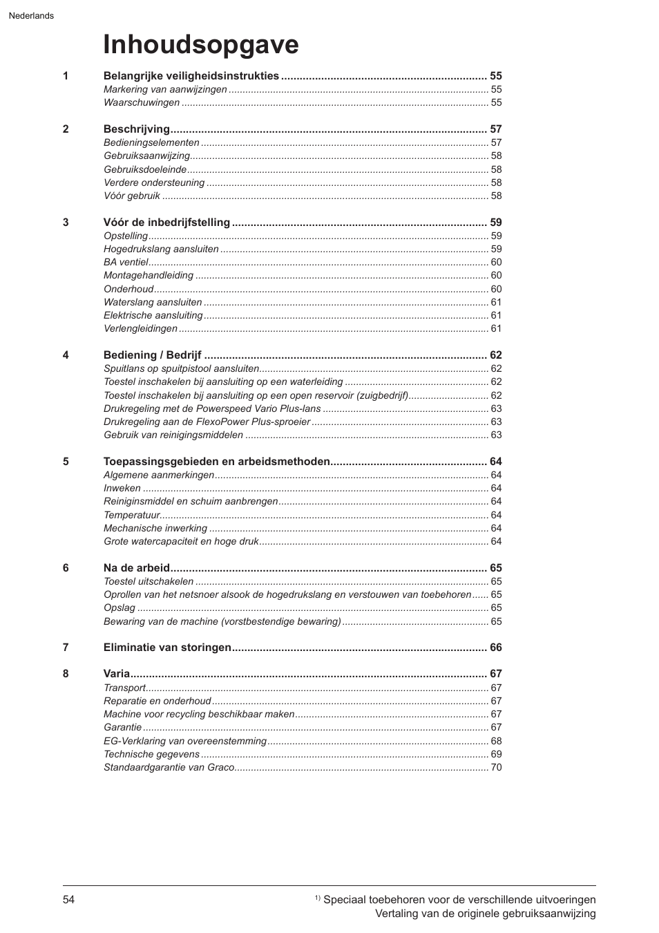 Inhoudsopgave | Graco AquaMax 2335E User Manual | Page 54 / 376
