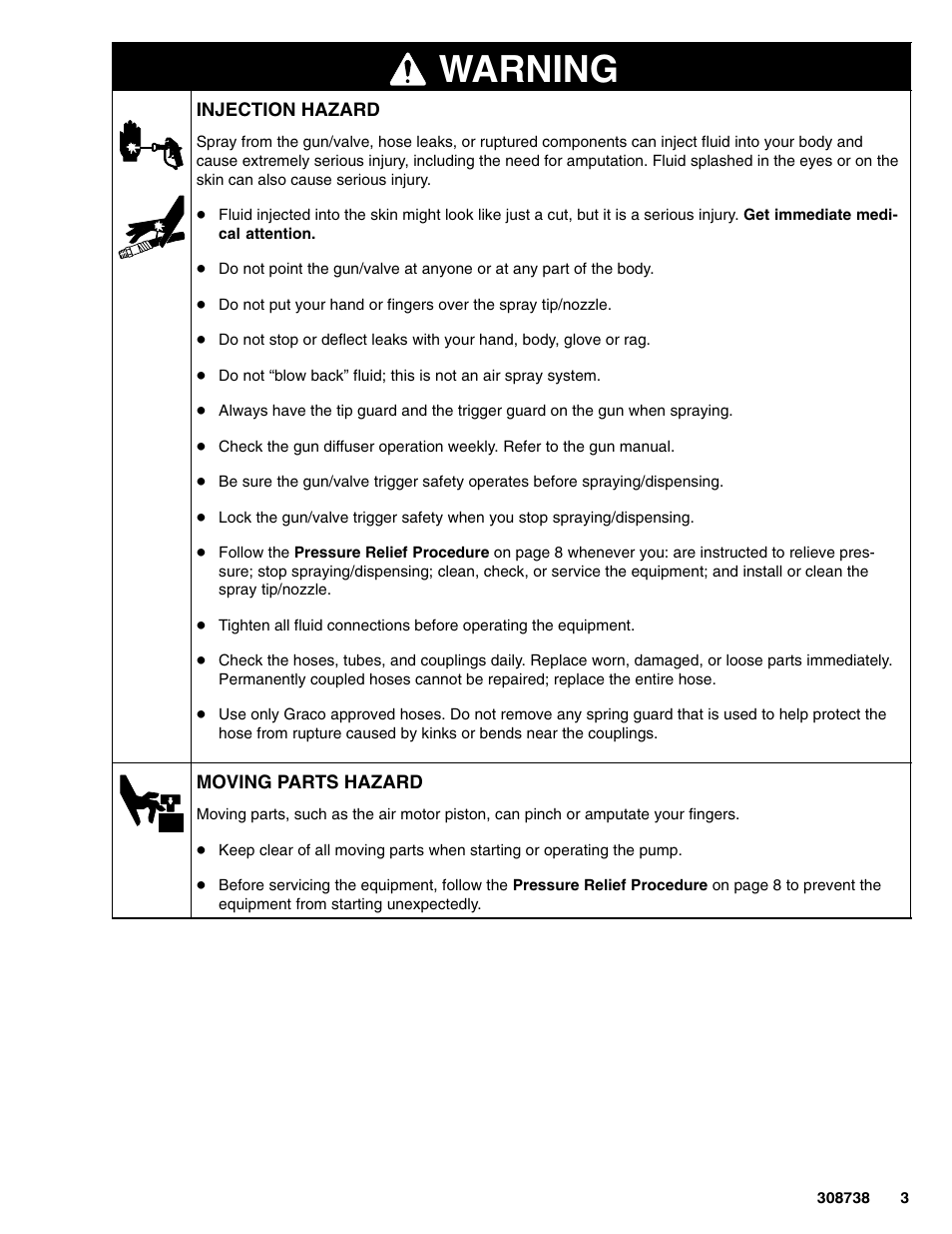 Warning | Graco Ratio President Pump 10:1 User Manual | Page 3 / 16