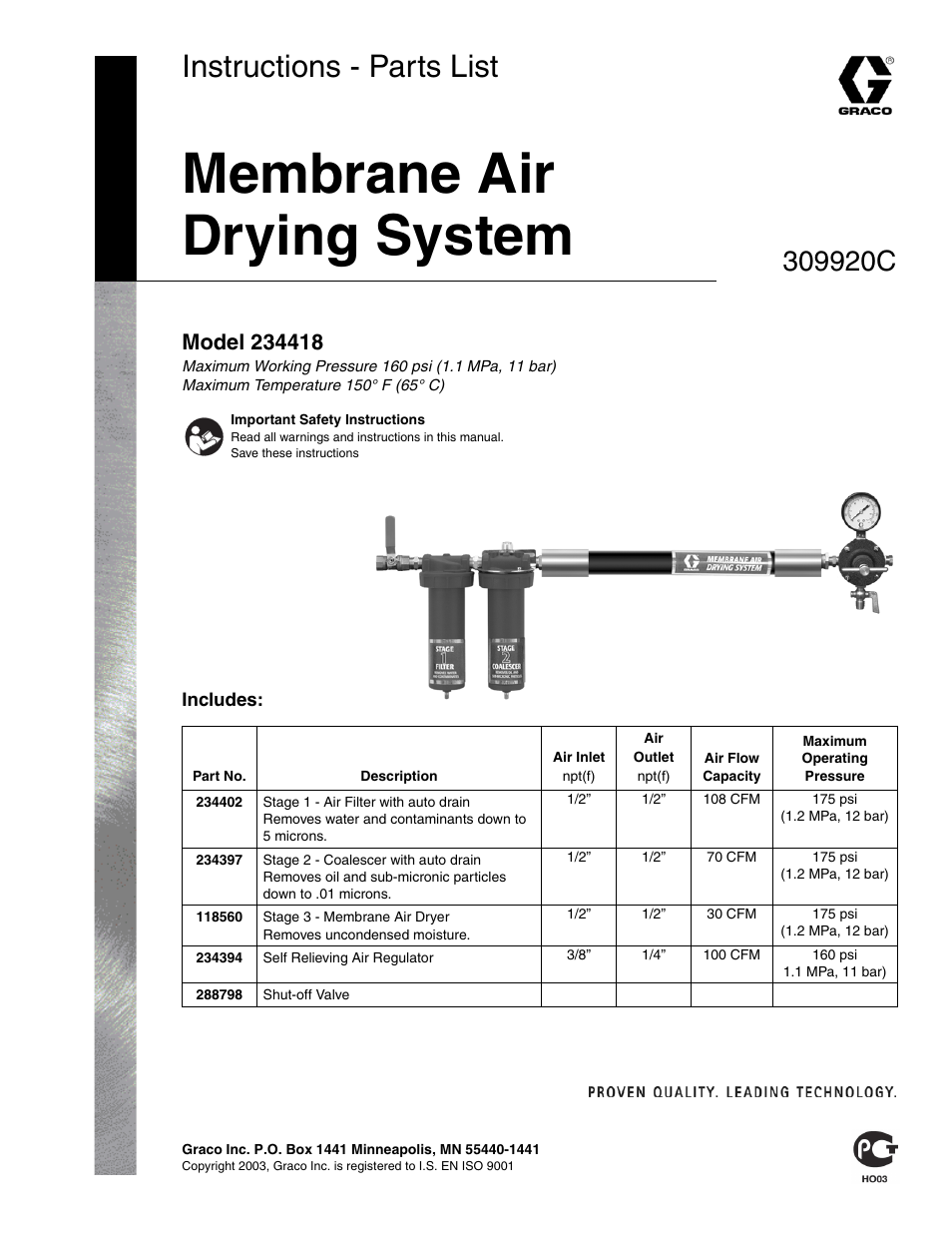 Graco 234418 Membrane Air Drying System User Manual | 6 pages