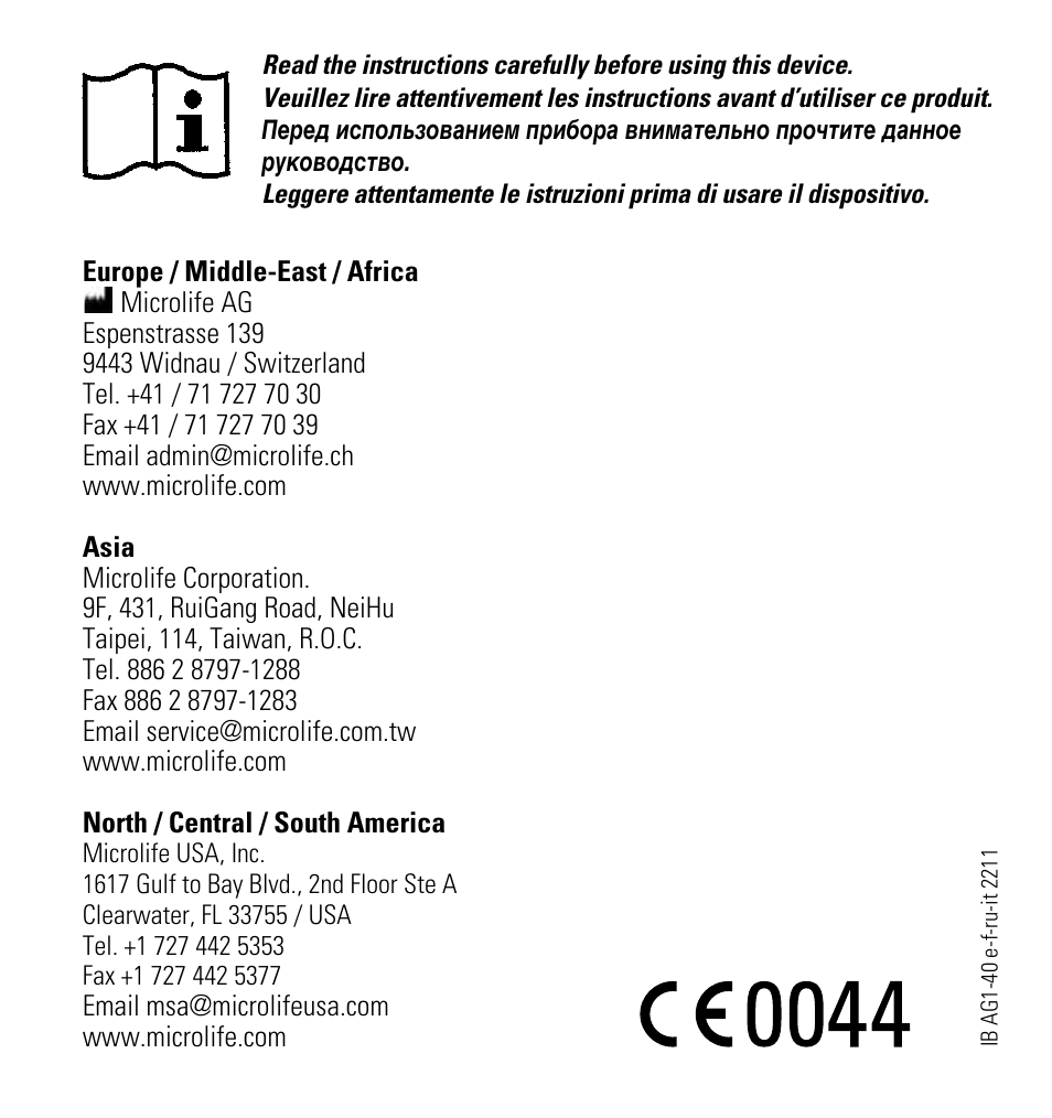 Microlife AG1-40 User Manual | 64 pages