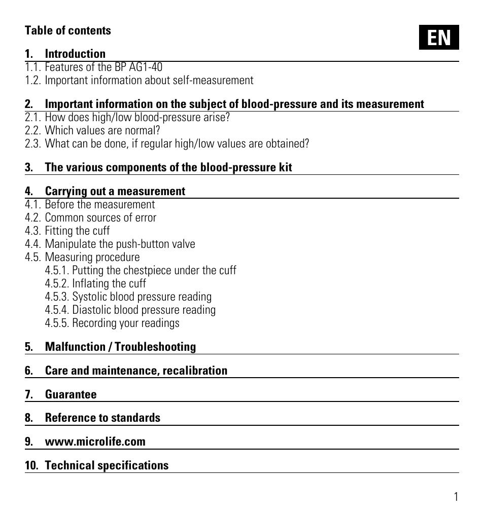 Microlife AG1-40 User Manual | Page 4 / 64