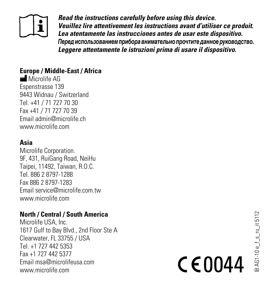 Microlife AG1-10 User Manual | 68 pages