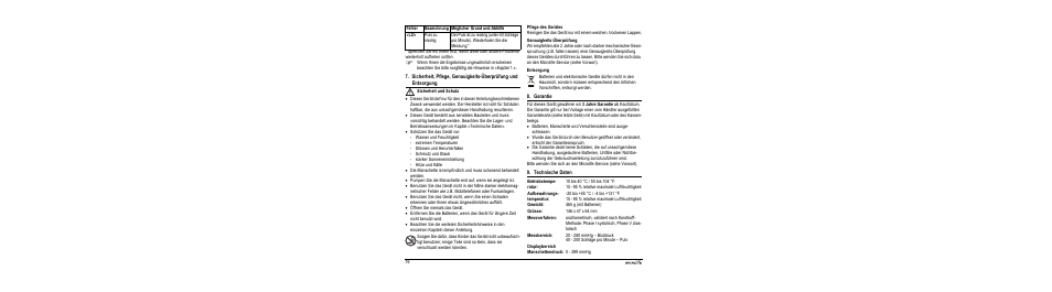 M sicherheit und schutz, Pflege des gerätes, Genauigkeits-überprüfung | Entsorgung, Garantie, Technische daten | Microlife BP A90-30 User Manual | Page 18 / 37