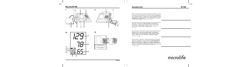 Microlife bp a80, Iii iv guarantee card bp a80 | Microlife BP A80 User Manual | Page 2 / 107