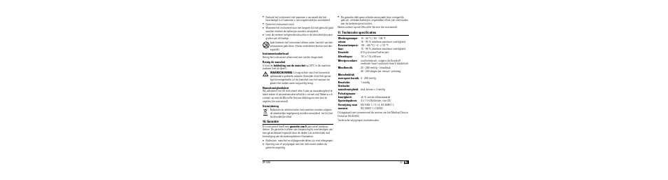 Instrumentonderhoud, Reinig de manchet, Nauwkeurigheidstest | Verwijdering, Garantie, Technische specificaties | Microlife BP A80 User Manual | Page 39 / 107