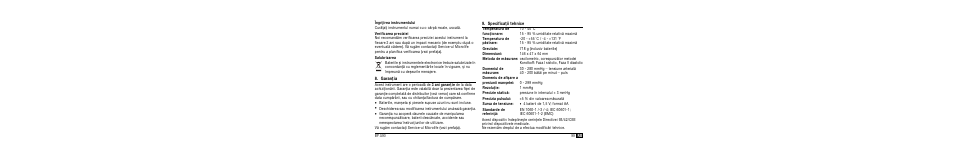 Îngrijirea instrumentului, Verificarea preciziei, Salubrizarea | Garan ia, Specifica ii tehnice | Microlife BP A90 User Manual | Page 101 / 153